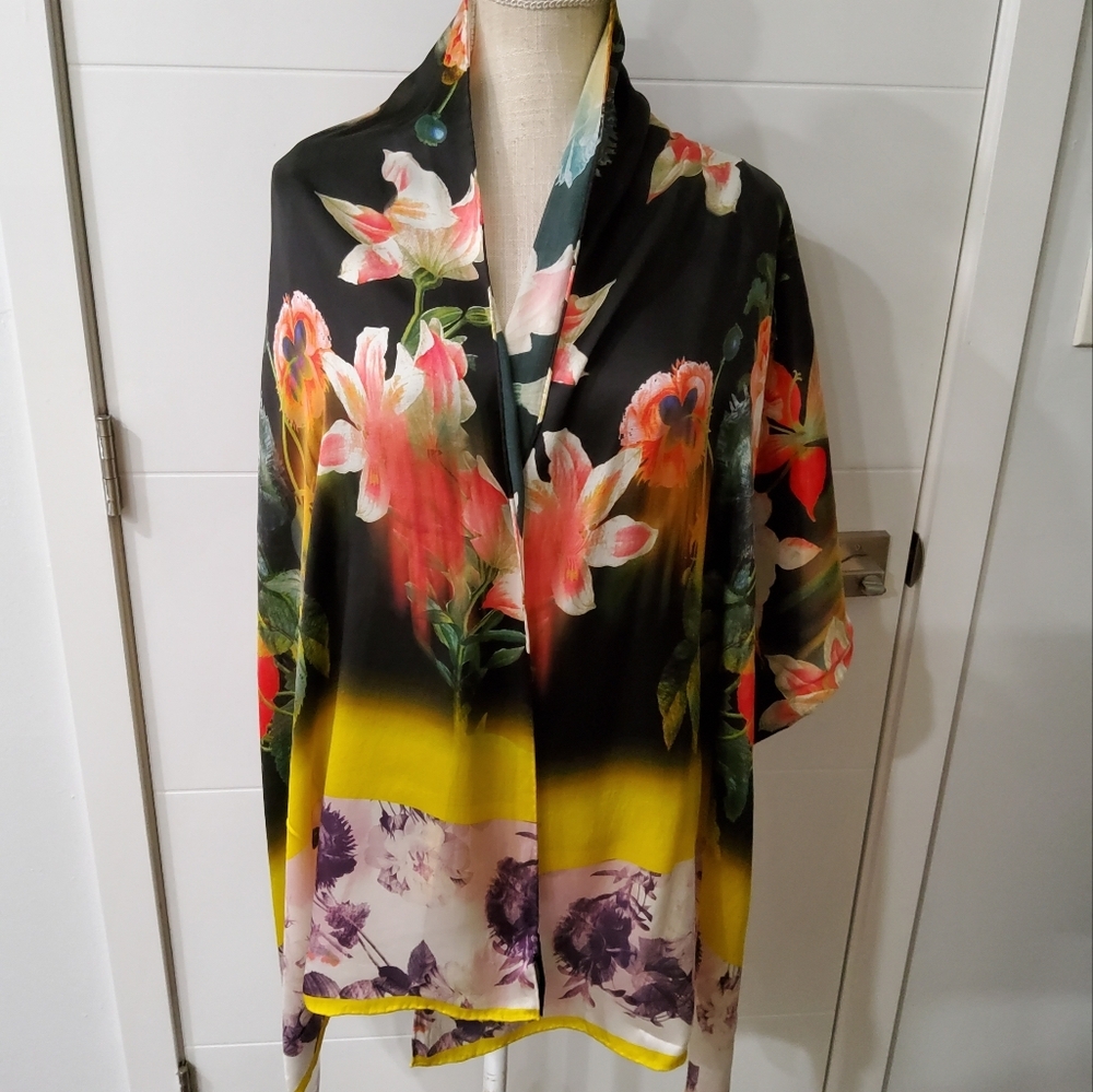 Ted Baker Silk Floral Multicolor Shawl Size 24"×70"